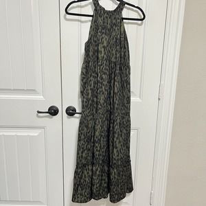Anthropologie‎ THML maxi dress Women's Leopard Print Adjustable Green Tiered
